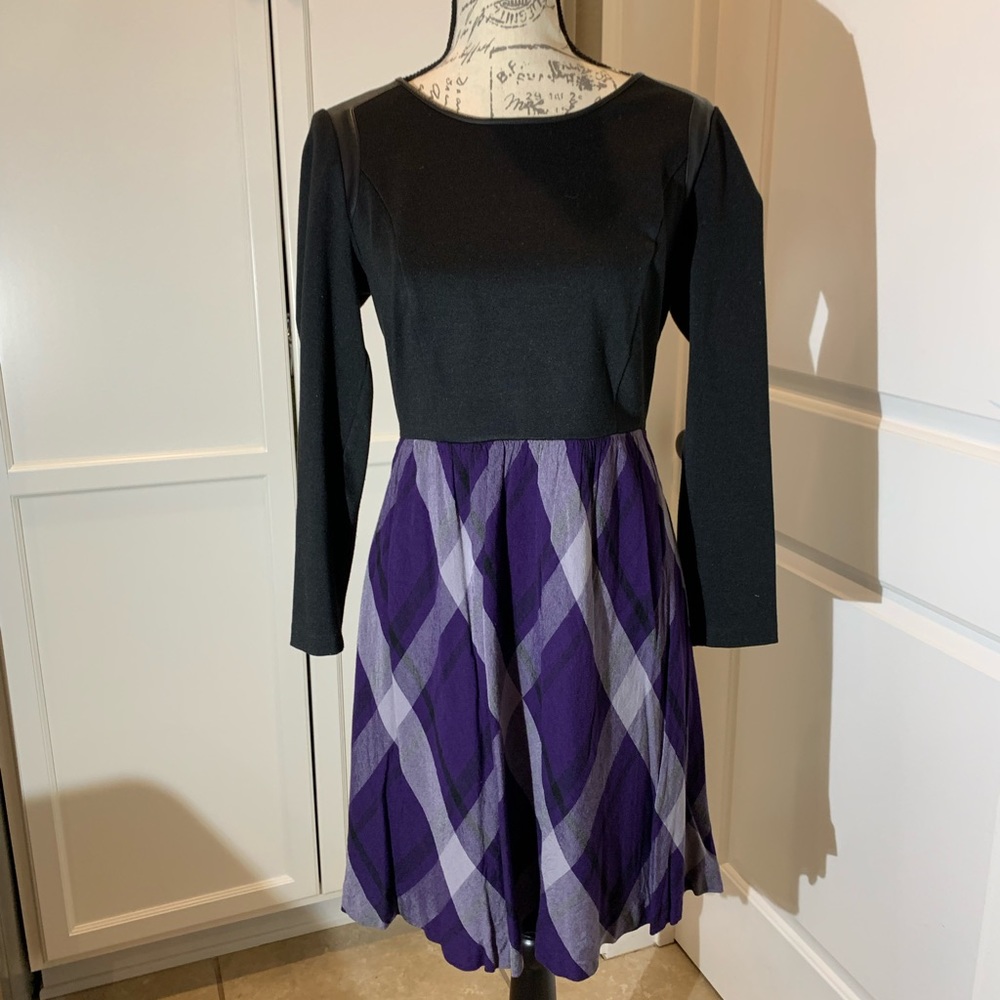 Kensie Black and Purple-Plaid Dress